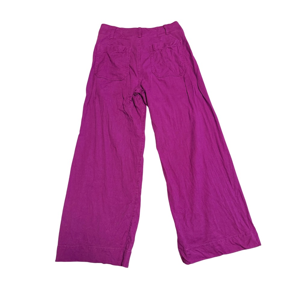 Maeve Anthropologie The Colette Wide Leg Pants Magenta Purple Linen Blend Size 2 - Picture 6 of 7